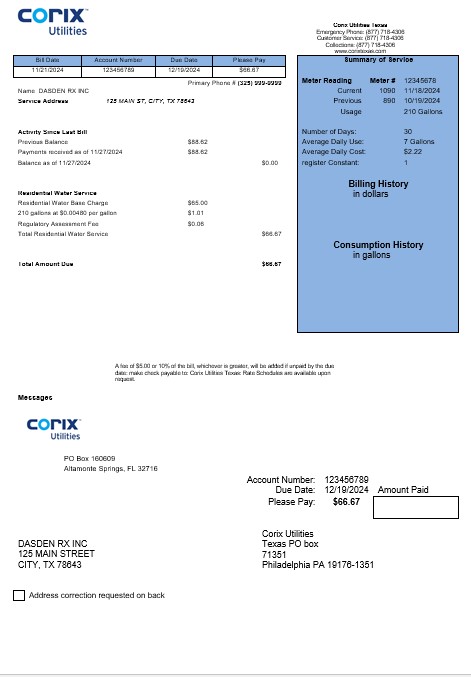 Download USA Corix  Utilities business utility bill template in Word and PDF formats Photoshop template